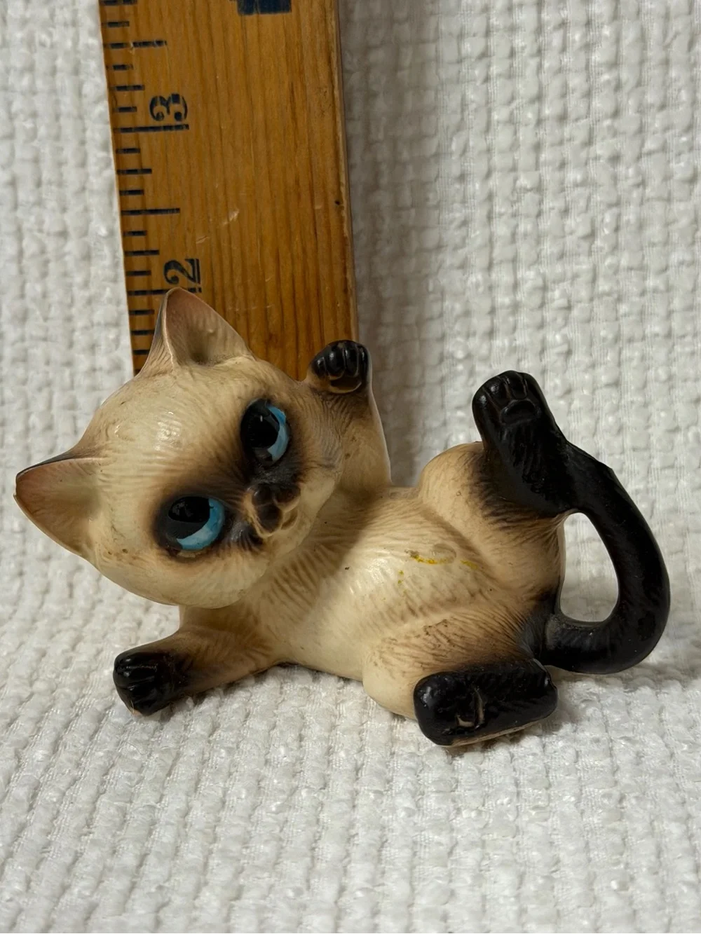 Cute Cream and Black Cat Figurine with Blue Eyes made in Japan